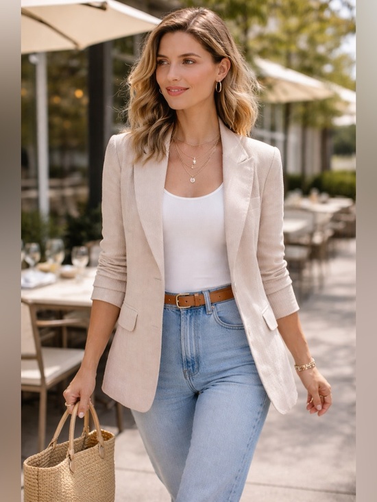 CLUB MONACO Lightweight Blazer Cream Viscose Nylon Blend Pockets Sz Medium EUC - Picture 8 of 10